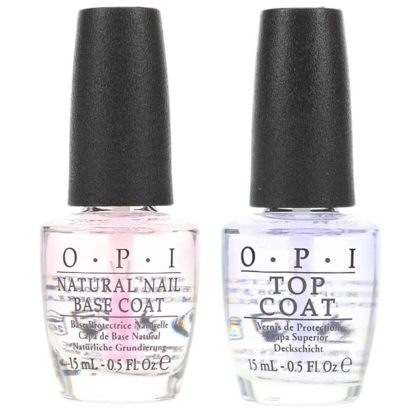 Set of OPI Top Coat (0.5 oz) and Natural Nail Base (0.5 oz).